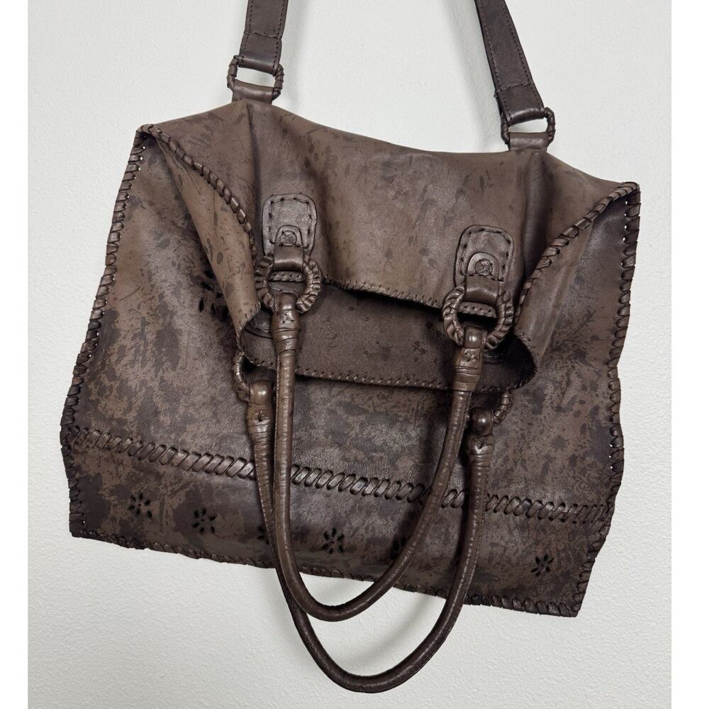 En Shalla Foldover Leather Bag Convertible Tote Shoulder Weathered Artisan Boho